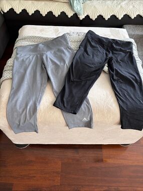 adidas Girls' Black and Grey Capri Leggings Duo